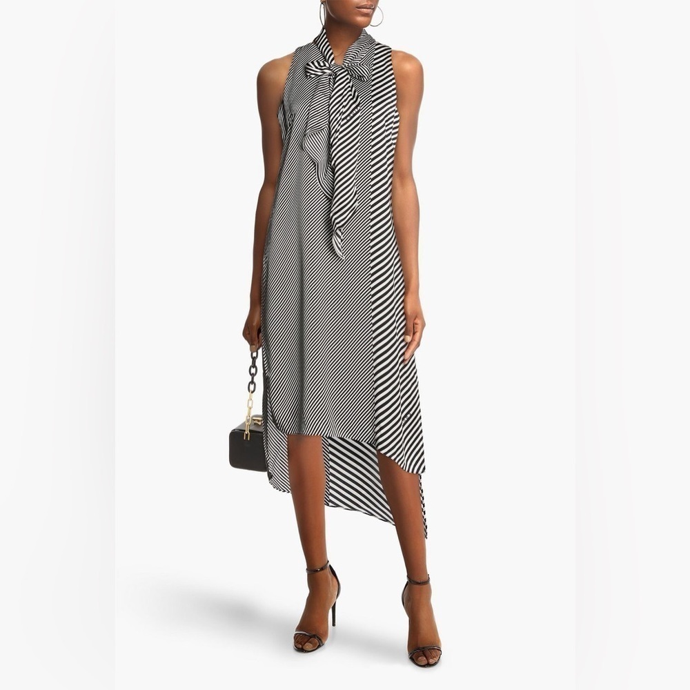 Nwt Equipment Lalasa Striped Silk Satin High Low Midi Dress Black White Sz Xs